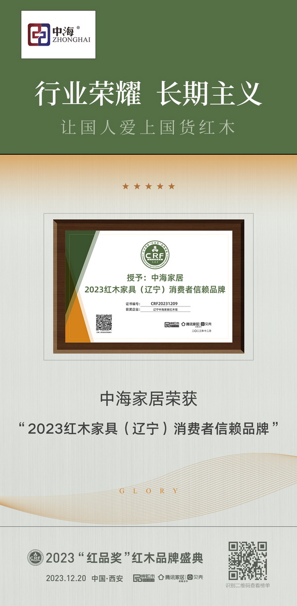 遼寧中海家居紅木館榮獲“2023紅木家具(遼寧)消費者信賴品牌” 遼寧中海家居紅木館榮獲“2023紅木家具(遼寧)消費者信賴品牌”